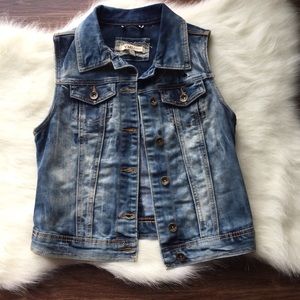 Faded denim distressed vest